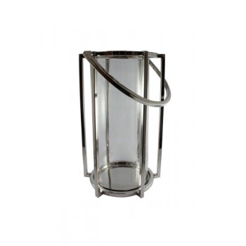 Lanterna p/ Vela Prata em Vidro e Aço Polido 35x27x22 cm