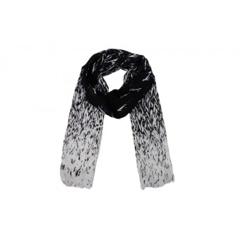 Echarpe Rajada Branca e Preta Viscose 170x55 cm