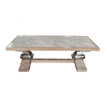 Mesa de Centro c/ Madeira Patina Aço Polido e Mármore 160X75X49 cm