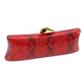 Bolsa em Metal Animal Print Cobra Vermelho c/ Fecho em Metal Dourado A10xC22xL3 cm