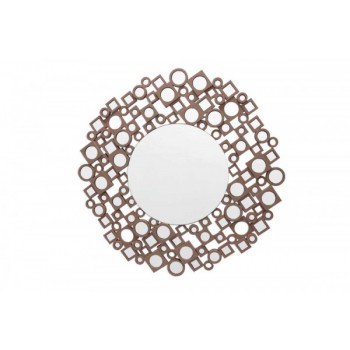 Espelho Veneziano Redondo c/ Borda Geométrica em Madeira C100XA100 cm