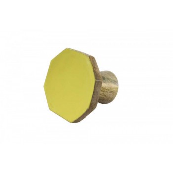 Cabide Octógono Liso Amarelo em  Madeira 7,5 x 8,5 x 6,5 cm