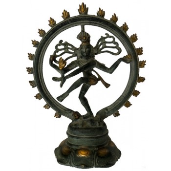 Escultura Indiana Shiva Nataraja c/ Arco em Metal cor Verde 30 cm