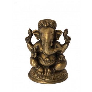 Escultura Indiana Ganesha em Metal cor Bronze 15 cm