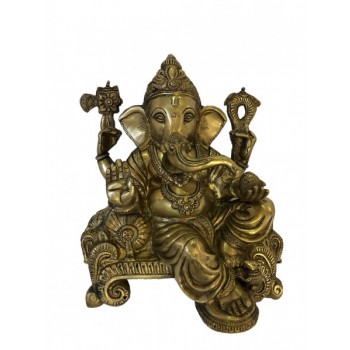 Escultura Indiana Ganesha em Metal cor Bronze 28,75 cm