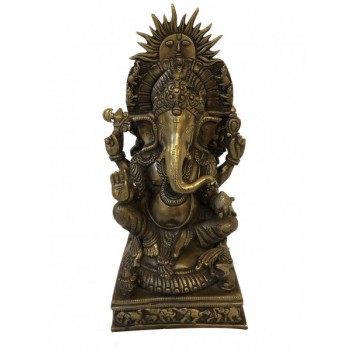 Escultura Indiana Ganesha Trono em Metal cor Bronze 14,25 cm