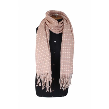 Cachecol Rosa Claro Poá em Acrílico com Franjas 180x62cm