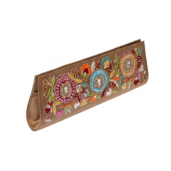 Bolsa em Tecido Bege Bordada com Alça em Miçangas Opcional A10xC28 cm