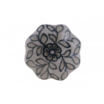 Puxador em Cerâmica Retrô Branco Floral 4,5x6cm