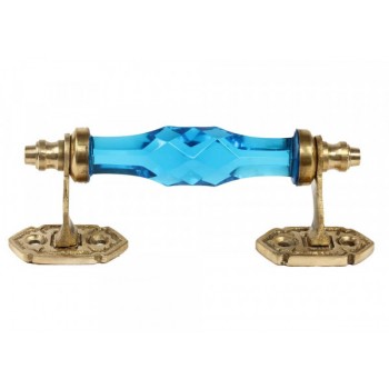 Puxador Vidro Alça Azul com Acabamento Dourado 3x5x14 cm