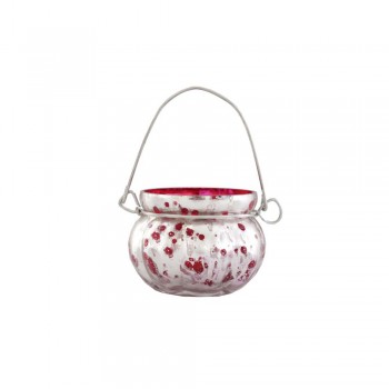 Cachepot p/ Vela em Vidro Metalizado Mellon Vermelho com Alça A5xD6,5 cm