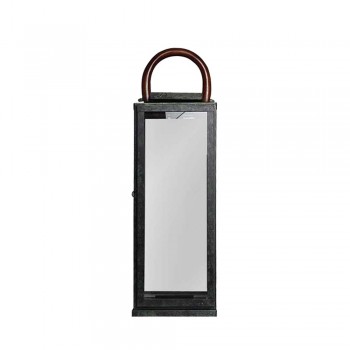Lanterna Aço Inox Pátina Verde Musgo com Alça de Madeira 20,3X53,3 cm