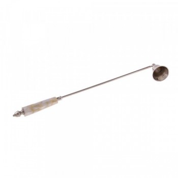 ABAFADOR VELA ACO INOX DOURADO CABO MADRE PEROLA REDONDO 35 CM