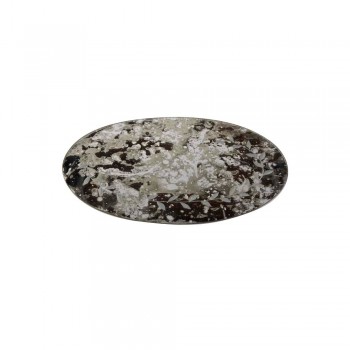 Base Oval em Vidro  Espelhado Rajado Decorado Folhas de Louro C40xL28 cm