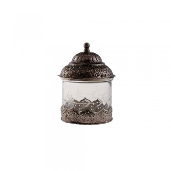 Pote de Vidro Trabalhado c/ Tampa/Metal 10X10X14CM