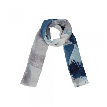 Echarpe Estampa Rajada Branco e Azul Poliéster 180x90 cm