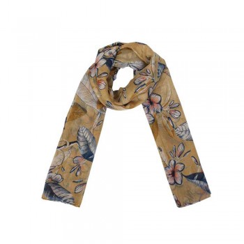 Echarpe Amarela c/ Estampa Floral Azul Poliéster 180x90 cm