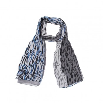 Echarpe Branco c/ Texturas Azul e Preto Poliéster 178x88 cm