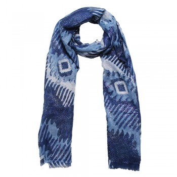 Echarpe Estampada Rajada Azul Marinho e Bege Poliéster 180x90 cm