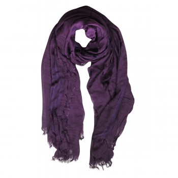 Echarpe em Viscose e Poliéster Liso com Renda Roxo Desfiado A200xL100 cm
