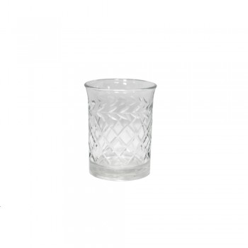 Vaso/Cachepot em Vidro Transparente Trabalhado A8XD6 cm