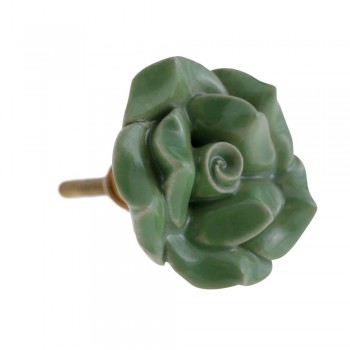 Puxador Decorativo Provençal Flor Verde em Cerâmica e Metal
