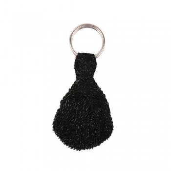 Bolsa em Tecido Bordada com Miçanga Preta e Alça em Argola Cromada A25xC12 cm