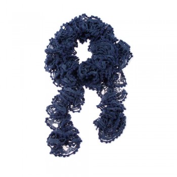 Echarpe Acrílico com Mini Pompons Azul A160x10 cm
