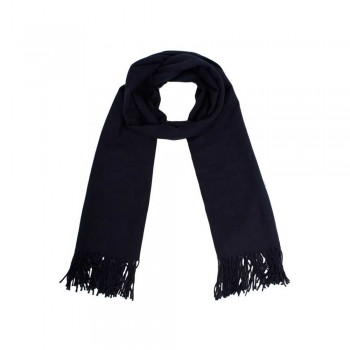 Echarpe lisa Poliéster e Viscose Azul Escuro com Franja A180xL68 cm