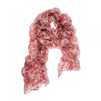 Echarpe em Poliéster Floral Rosa, Roxo e Marrom com Lastex A140xL60 cm