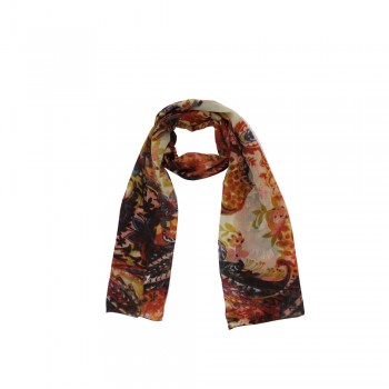 Echarpe em Poliéster Floral Laranja e Rosa A170xL50 cm