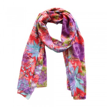 Echarpe Floral Roxo e Vermelho Viscose 160x55 cm