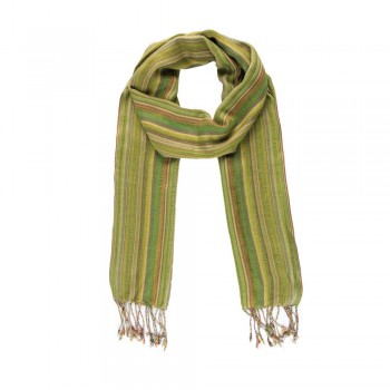 Echarpe Verde Claro c/ Listras Coloridas e Franjas Viscose 180x50 cm