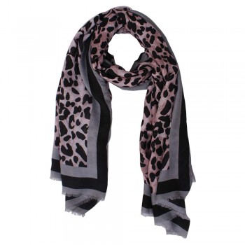 Echarpe Lenço Cachecol Animal Print Rosa Listra Cinza/Preto