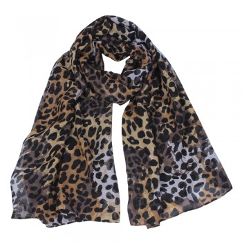 Echarpe Animal Print Onça Amarelo e Marrom Poliéster 180x90 cm