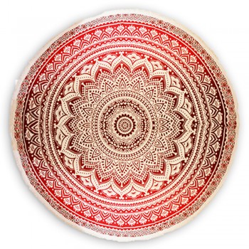 Canga Redonda Mandala Vermelha c/ Franja Algodão D180 cm