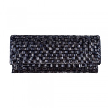 Bolsa Carteira em Tecido Bordado Azul com Miçanga A10,5xC24 cm