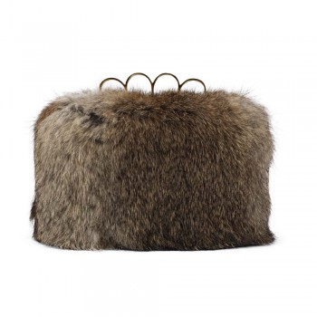 Bolsa em Pele Natural de Coelho com Fecho de 4 Anéis Dourados A9xC17 cm