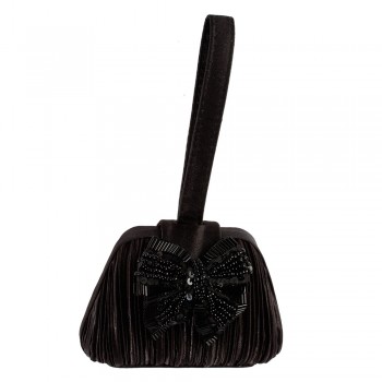 Bolsa em Tecido Com Laço de Miçanga Preto A12,5xC9,5xL4,5 cm