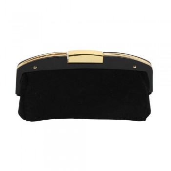 Bolsa em Couro Preto com Detalhe Dourado A5xC30xL5 cm