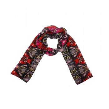 Echarpe em Poliéster com Estampa Labirinto Rosa, Vermelho e Preto A170xL55CM