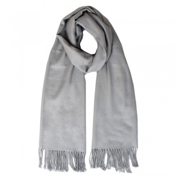 Echarpe Lisa Toque de lã Prata c/ Franjas Poliéster e Viscose 180x68 cm