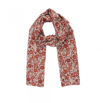 Echarpe em Algodão Floral Laranja/Vermelho A180xL50cm