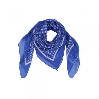 Lenço em Poliéster Azul Royal Estampa Poá Branca 100x100 cm