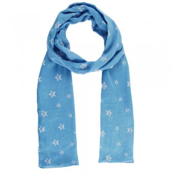 Echarpe em Algodão Azul com Estampas de Estrelas e Mini Trator A180xL50 cm