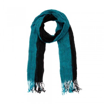 Echarpe Poliéster Vazado Duo Preto/Azul com Franja A180xL70 cm