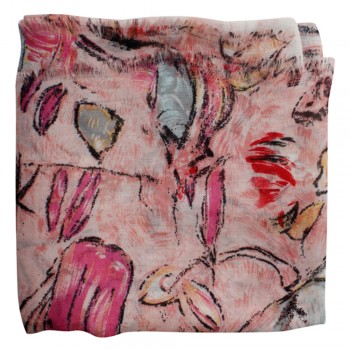 Echarpe Rosa Floral Aquarela Poliéster 180x90 cm