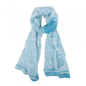 Echarpe em Poliéster Floral Azul Ciano A178xL70 cm