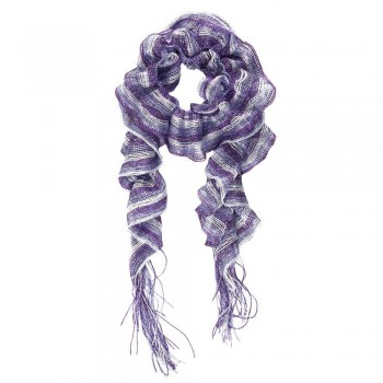 Echarpe Vazado em Poliéster  Lilás/Roxo e Lurex Prata C/ Franja e Lastex A100xL30 cm