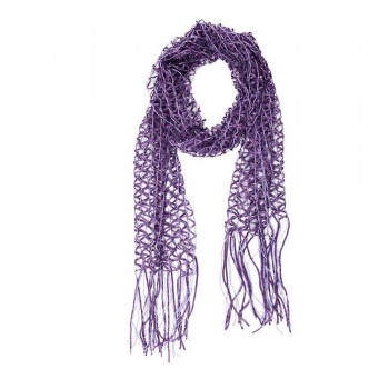 Echarpe em Poliéster Vazado Roxo/Lilás com Franja A150xL15 cm